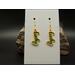 Machine embroidered earrings of the word Lucky in green with yellow border. Gold hypoallergenic hooks.